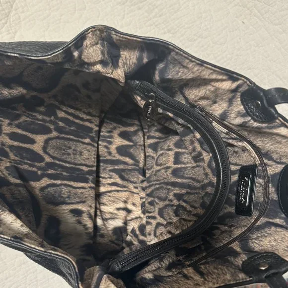 FURLA 100% Black Leather Tote Bag Pebbled Black - Picture 2 of 8